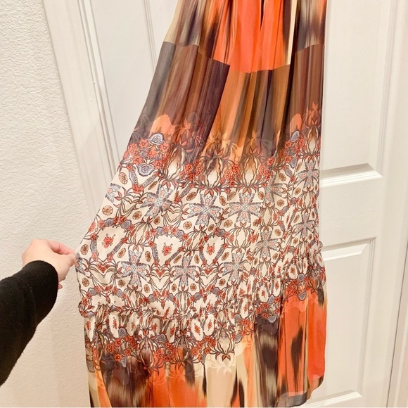 Bebe Orange Blue Floral Boho Printed Chiffon Babydoll Maxi Dress - Picture 10 of 14